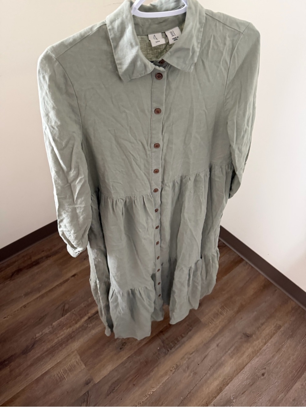 Joie Sage Green Linen Button-Front Tiered Dress
